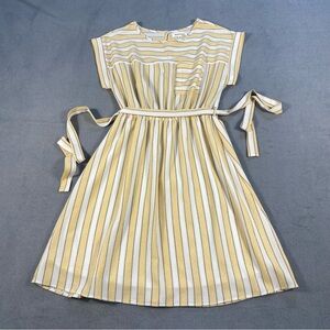 Monteau Women’s Yellow and White Striped Mini Dress, elastic waist, size M